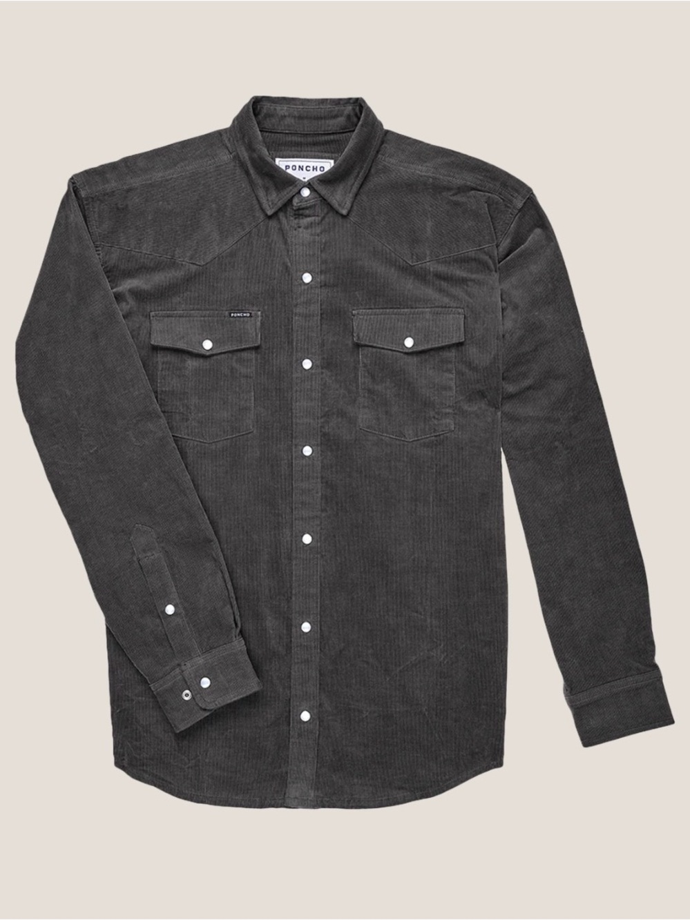 The Dusty Burrow Poncho Smoke Grey Corduroy Western Shirt - Men's Long Sleeve